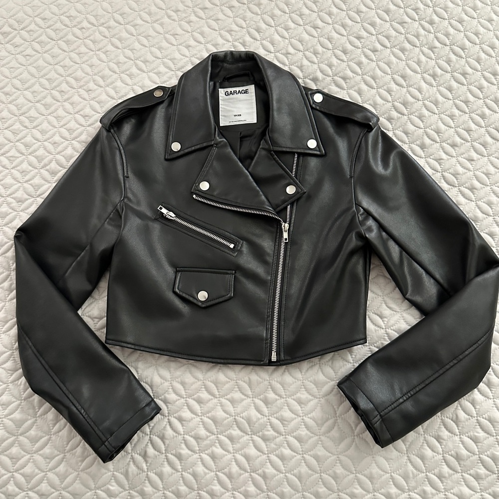 garage cropped faux leather motorcycle jacket